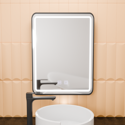 Rectangular LED mirror, 50x70cm, EDGE Touch, Demister System, Black Frame
