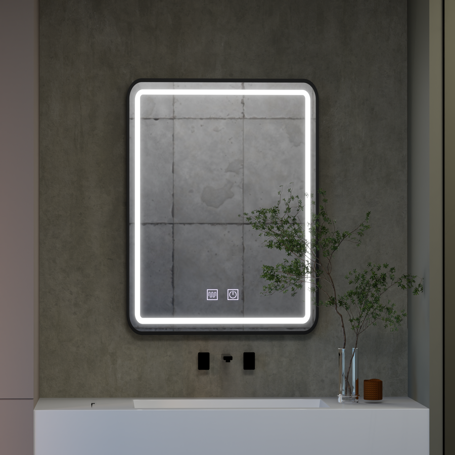 Rectangular LED Mirror, 50x70cm, EDGE Touch, Demister System, Black Frame Mirrors Korman E Default Title Alessandro Design
