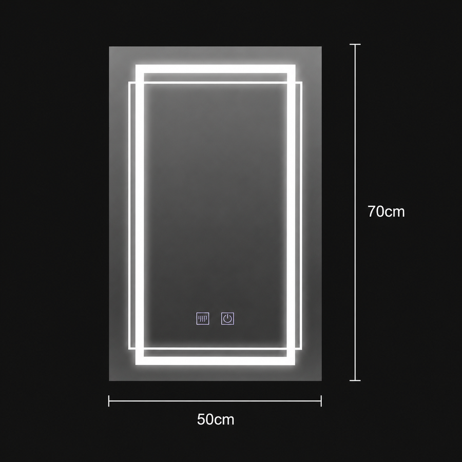 Rectangular LED mirror, 50x70cm, KOVEN Touch, Demister System, Dimmable