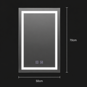 Rectangular LED mirror, 50x70cm, RADIANTE Touch, Demister System, Dimmable