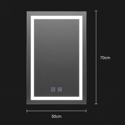 Rectangular LED mirror, 50x70cm, RADIANTE Touch, Demister System, Dimmable