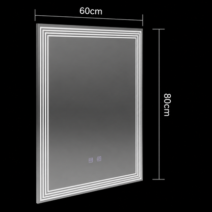 Rectangular LED mirror, 60x80cm, ADIS Touch, Demister System, Dimmable