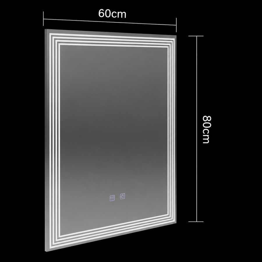 Rectangular LED mirror, 60x80cm, ADIS Touch, Demister System, Dimmable