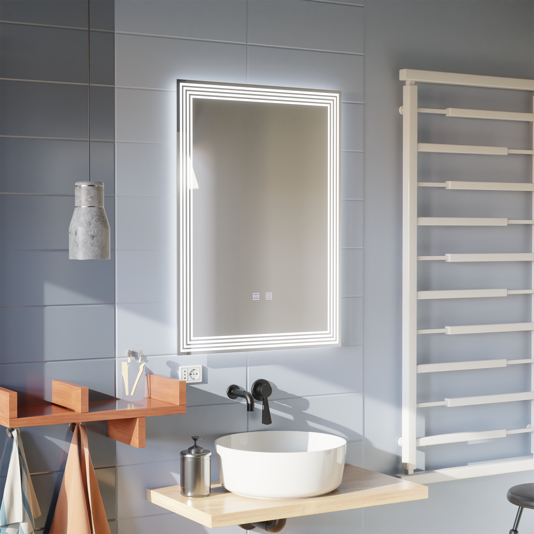 Rectangular LED Mirror, 60x80cm, ADIS Touch, Demister System, Dimmable Mirrors Korman E Default Title Alessandro Design