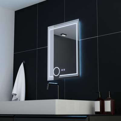 Rectangular LED mirror, 60x80cm, CANTO Touch, Demister System, Dimmable