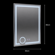 Rectangular LED mirror, 60x80cm, CANTO Touch, Demister System, Dimmable