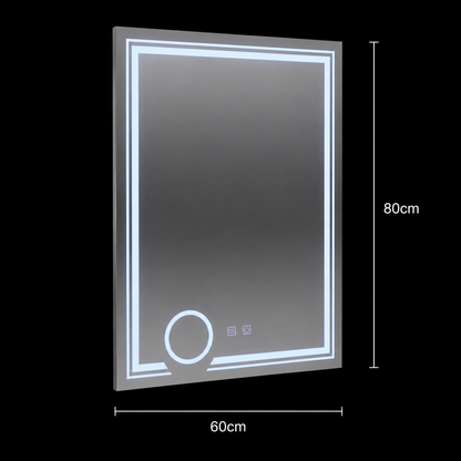 Rectangular LED mirror, 60x80cm, CANTO Touch, Demister System, Dimmable