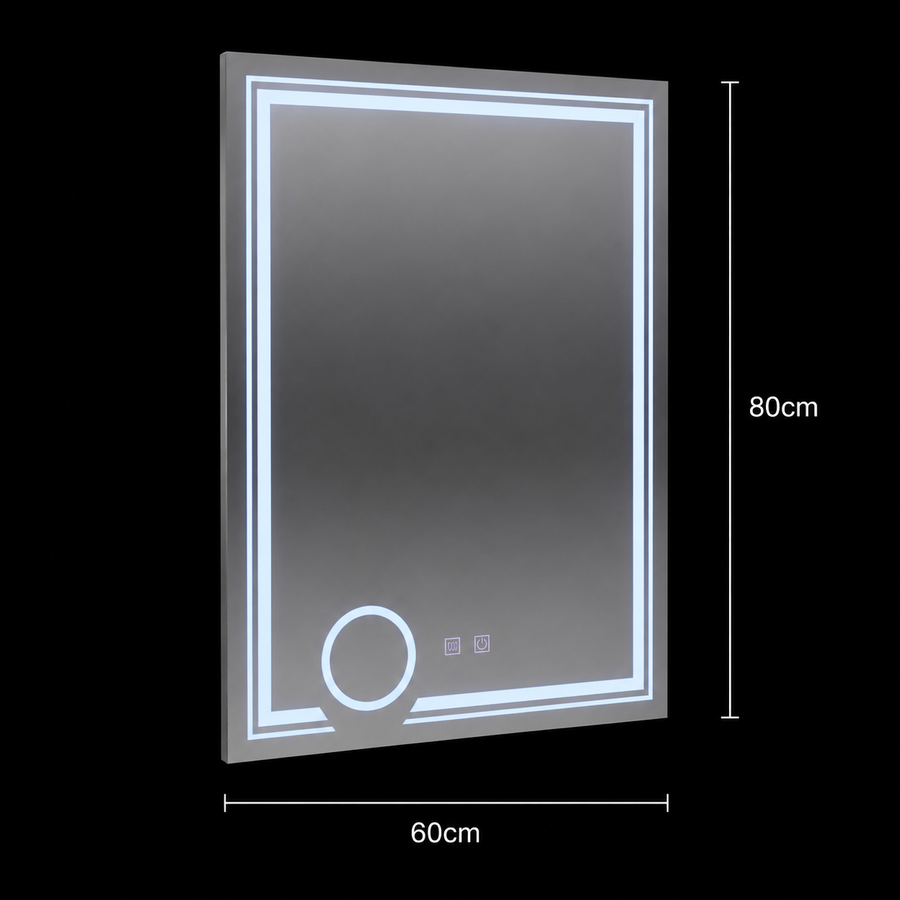Rectangular LED mirror, 60x80cm, CANTO Touch, Demister System, Dimmable