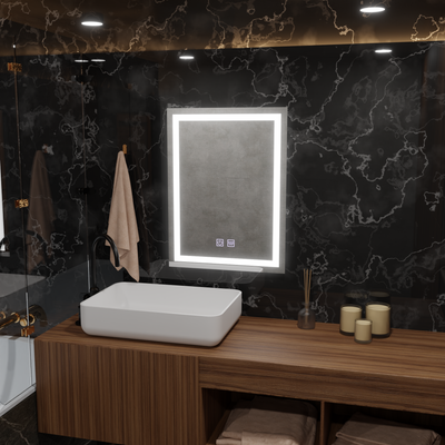 Rectangular LED mirror, 45x60cm, RADIANTE Touch, Demister System, Dimmable