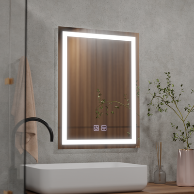 Rectangular LED mirror, 50x70cm, RADIANTE Touch, Cold Light, Demister System, Dimmable