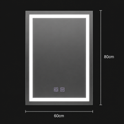 Rectangular LED mirror, 60x80cm, RADIANTE Touch, Cold Light, Demister System, Dimmable