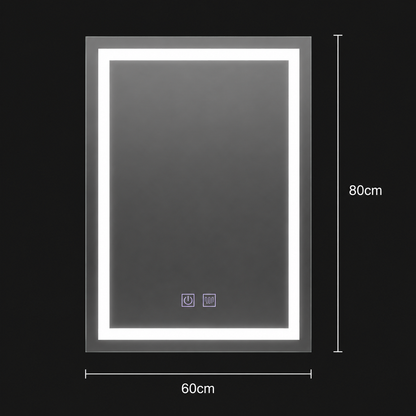 Rectangular LED mirror, 60x80cm, RADIANTE Touch, Cold Light, Demister System, Dimmable