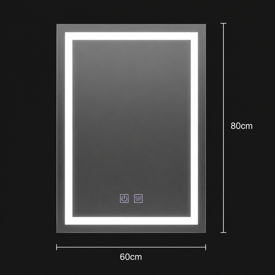 Rectangular LED mirror, 60x80cm, RADIANTE Touch, Cold Light, Demister System, Dimmable