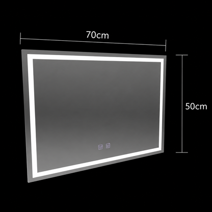 Rectangular LED mirror, 70x50cm, RADIANTE Touch, Demister System, Dimmable