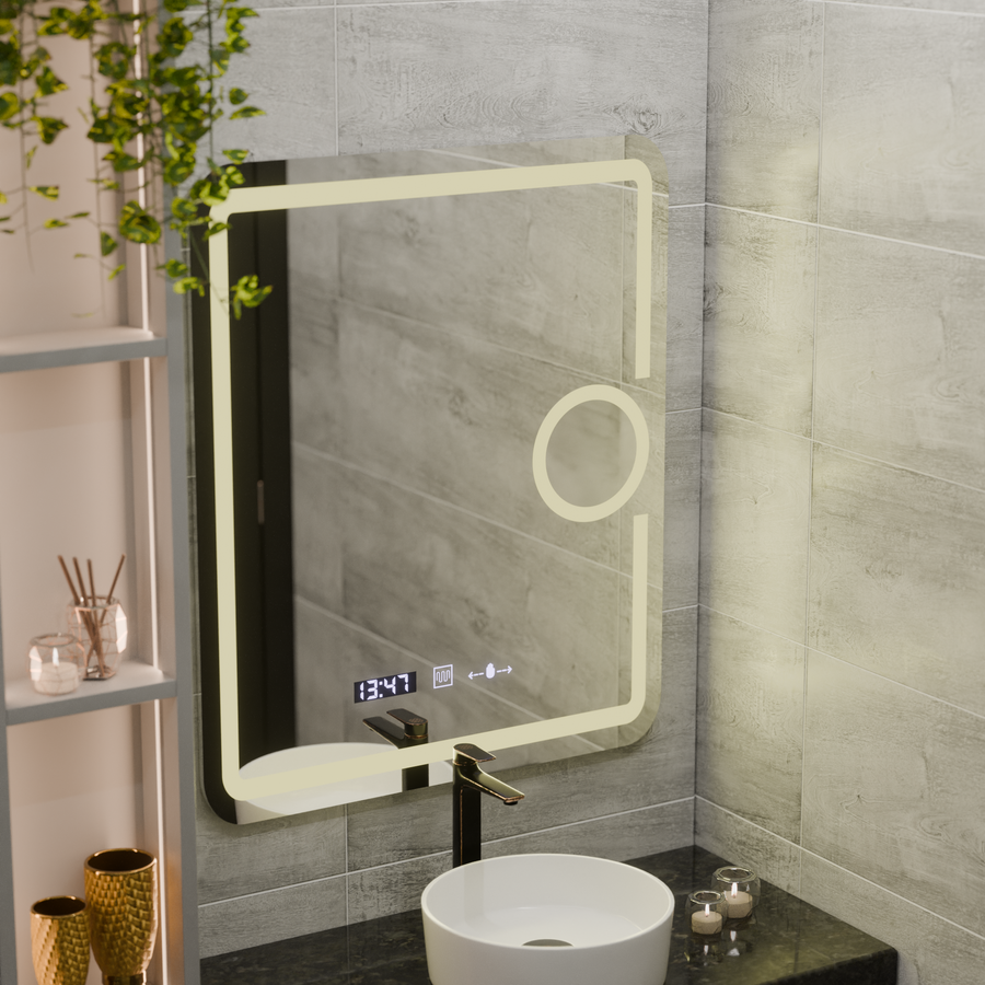 Rectangular LED mirror, 75x90cm, Eclat MotionGlow Marcello, Demister System, Clock & Thermometer, Cosmetic Magnifier, Dimable Mirrors Marcello Default Title Alessandro Design