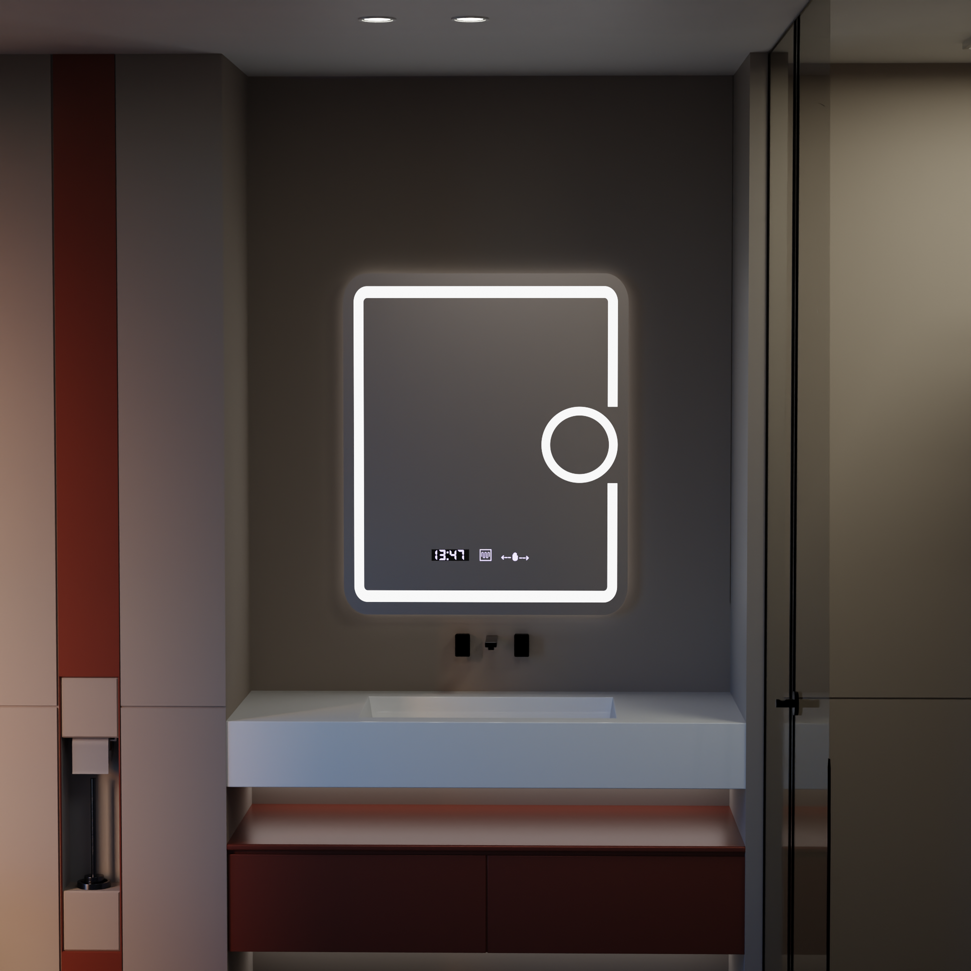 Rectangular LED mirror, 75x90cm, Eclat MotionGlow Marcello, Demister System, Clock & Thermometer, Cosmetic Magnifier, Dimable Mirrors Marcello Default Title Alessandro Design