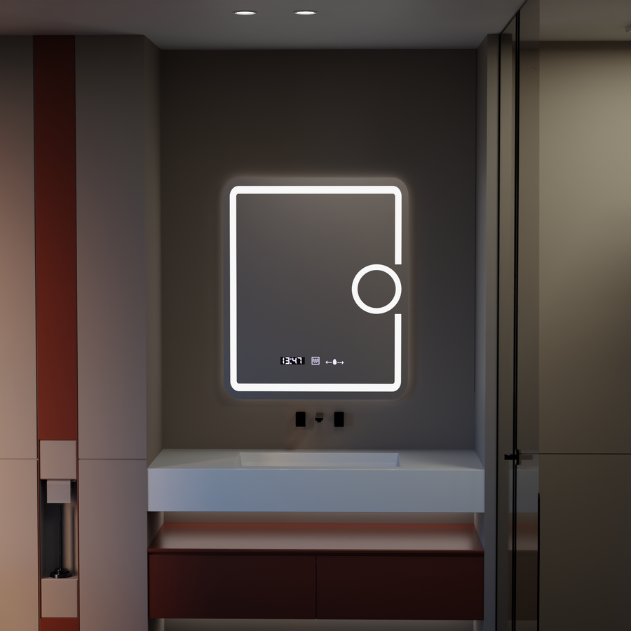 Rectangular LED mirror, 75x90cm, Eclat MotionGlow Marcello, Demister System, Clock & Thermometer, Cosmetic Magnifier, Dimable Mirrors Marcello Default Title Alessandro Design