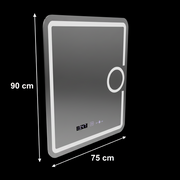 Rectangular LED mirror, 75x90cm, Eclat MotionGlow Marcello, Demister System, Clock & Thermometer, Cosmetic Magnifier, Dimable