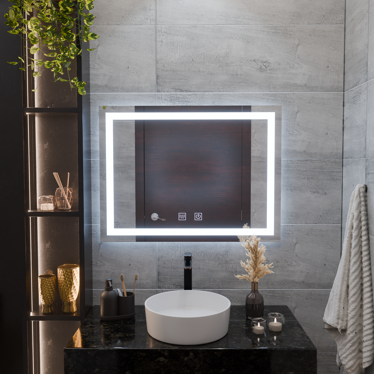 Rectangular LED mirror, 80x60cm, RADIANTE Touch, Demister System, Dimmable Mirrors Korman E Default Title Alessandro Design
