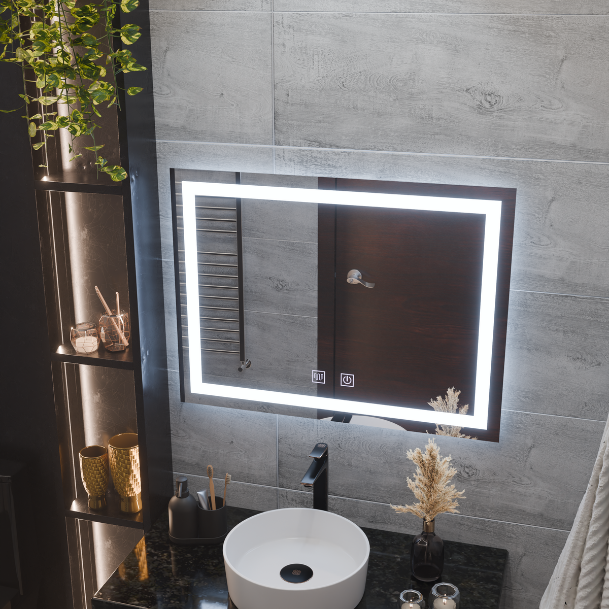 Rectangular LED mirror, 80x60cm, RADIANTE Touch, Demister System, Dimmable Mirrors Korman E Default Title Alessandro Design