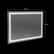 Rectangular LED mirror, 80x60cm, RADIANTE Touch, Demister System, Dimmable