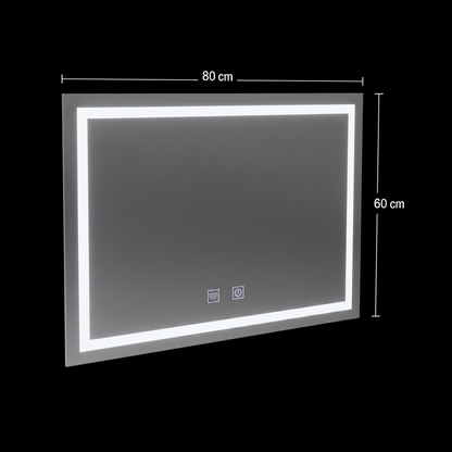 Rectangular LED mirror, 80x60cm, RADIANTE Touch, Demister System, Dimmable