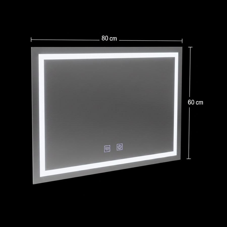 Rectangular LED mirror, 80x60cm, RADIANTE Touch, Demister System, Dimmable