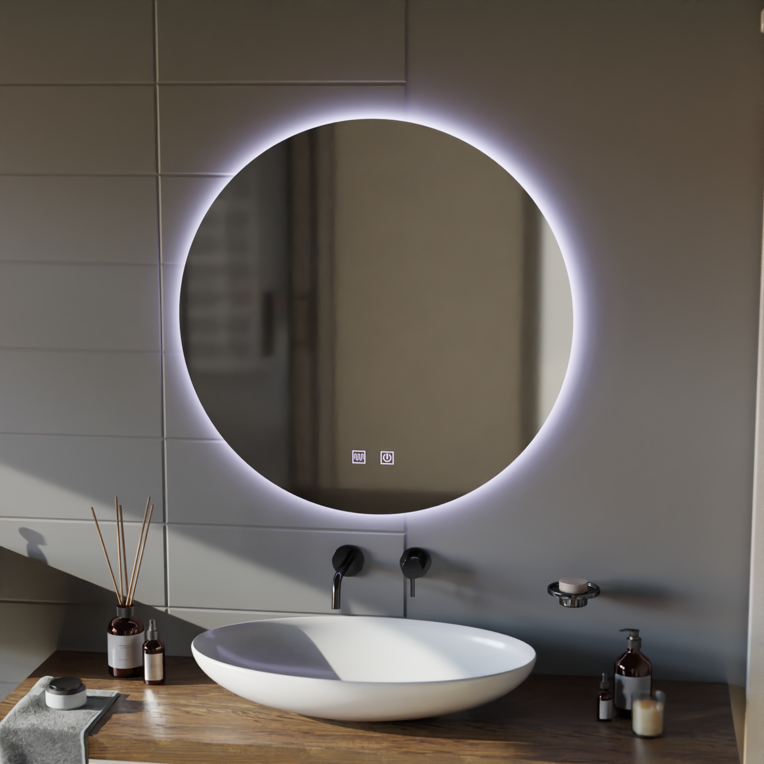 Round LED Mirror, 12W, 50cm, Isolda, Touch, Demist System, Cold Light 6000k Mirrors Korman E Default Title Alessandro Design