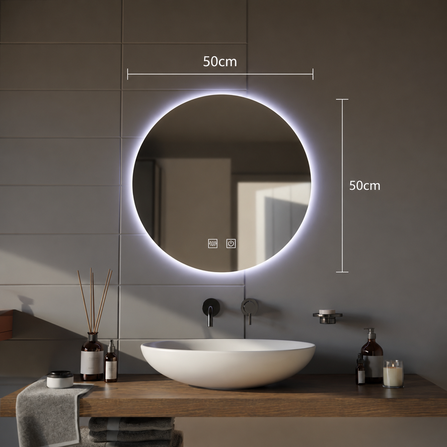 LED Round Mirror, 12W, 50cm, Isolda, Touch, Demister System, Cold Light 6000k