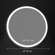 GIULIA Round LED mirror, 70cm, MotionGlow sensor, Demister System, Clock & Thermometer, Dimable, Marcello Funghi