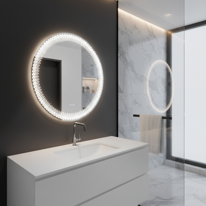 Nexos Round LED Mirror, 60cm, 24W, Warm/Cold/Neutral Light, Sensor, Demister System, Clock, Dimmable