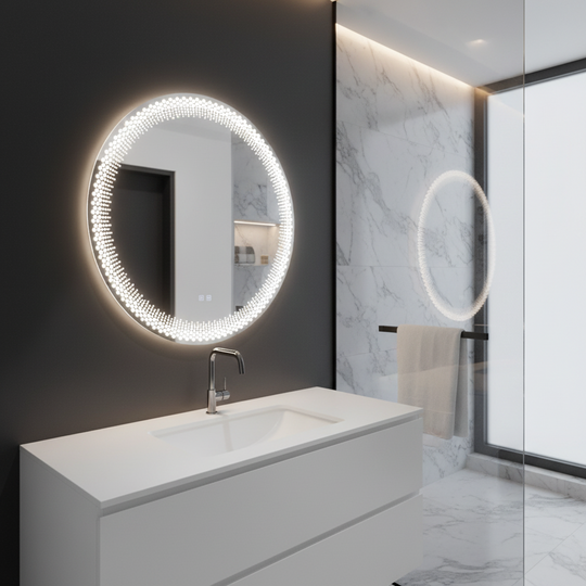 Nexos Round LED Mirror, 60cm, 24W, Warm/Cold/Neutral Light, Sensor, Demister System, Clock, Dimmable