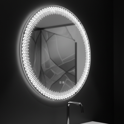 Nexos Round LED Mirror, 60cm, 24W, Warm/Cold/Neutral Light, Sensor, Demister System, Clock, Dimmable