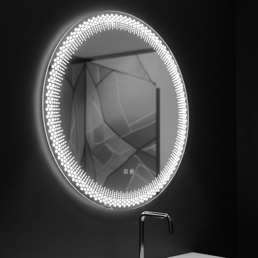 Nexos Round LED Mirror, 60cm, 24W, Warm/Cold/Neutral Light, Sensor, Demister System, Clock, Dimmable