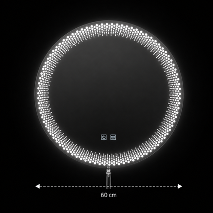 Nexos Round LED Mirror, 60cm, 24W, Warm/Cold/Neutral Light, Sensor, Demister System, Clock, Dimmable