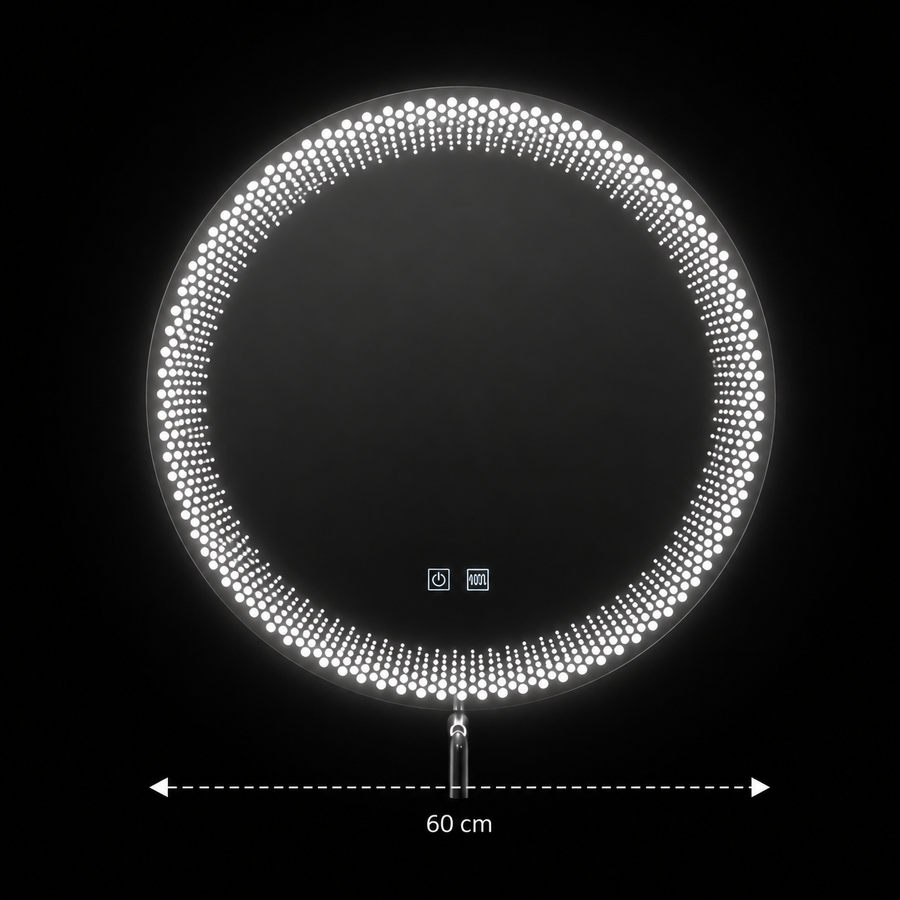 Nexos Round LED Mirror, 60cm, 24W, Warm/Cold/Neutral Light, Sensor, Demister System, Clock, Dimmable