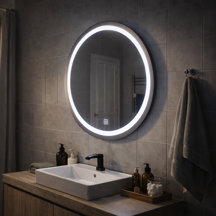 LED Touch Gallio Mirror, Diameter 60cm, Cold Light 6000K, Glass Simple LED Mirror Default Title Alessandro Design