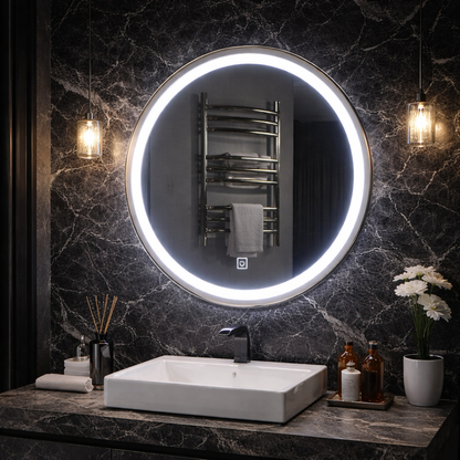 LED Touch Gallio Mirror, Diameter 60cm, Cold Light 6000K, Glass Simple LED Mirror Default Title Alessandro Design