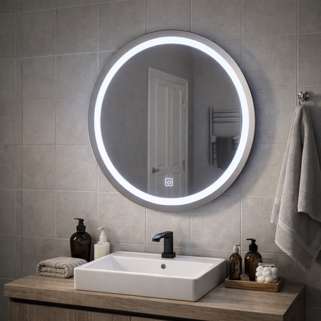 LED Touch Gallio Mirror, Diameter 60cm, Cold Light 6000K, Glass Simple LED Mirror Default Title Alessandro Design