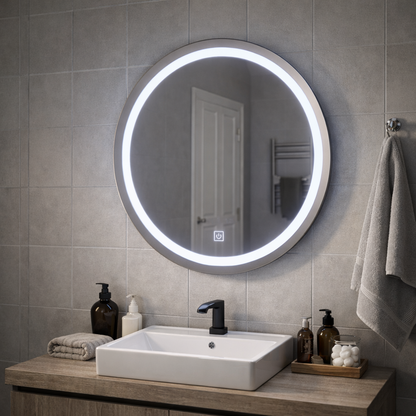 LED Touch Gallio Mirror, Diameter 60cm, Cold Light 6000K, Glass Simple LED Mirror Default Title Alessandro Design