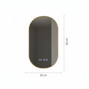 Konrad LED Touch Mirror Demist System, Clock and Temperature 50x80 cm Brushed Gold Frame, Warm Neutral Cold Light 3000K/4000K/6000K