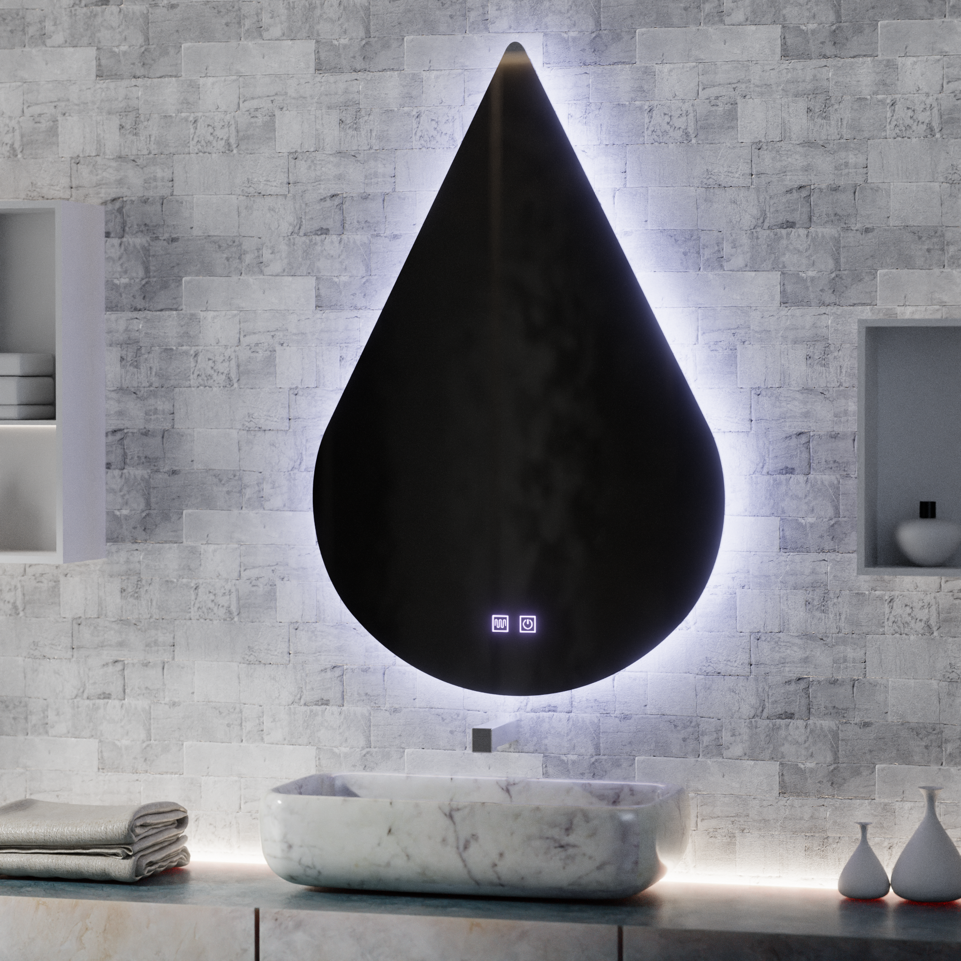Mirror LED Touch River Demist System 80X120cm, Drop Shape. Mirrors Korman E Default Title Alessandro Design
