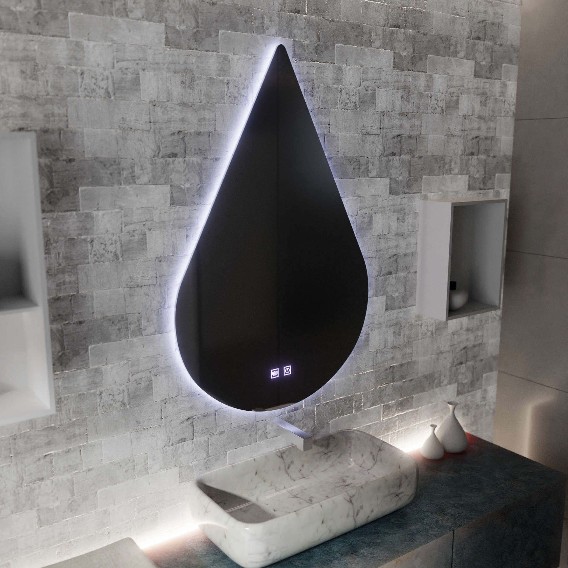 Mirror LED Touch River Demist System 80X120cm, Drop Shape. Mirrors Korman E Default Title Alessandro Design
