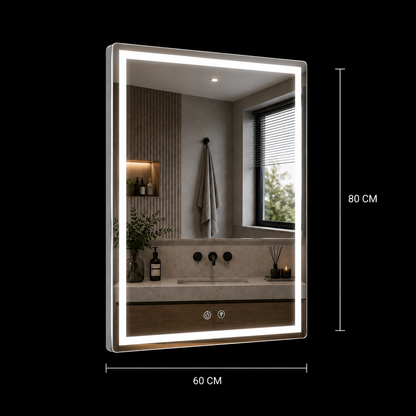 Giga LED mirror, 80x60cm, Silver, Touch, 6000K light