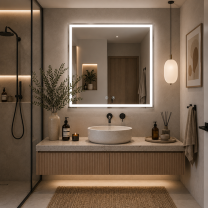 Giga LED mirror, 80x60cm, Silver, Touch, 6000K light