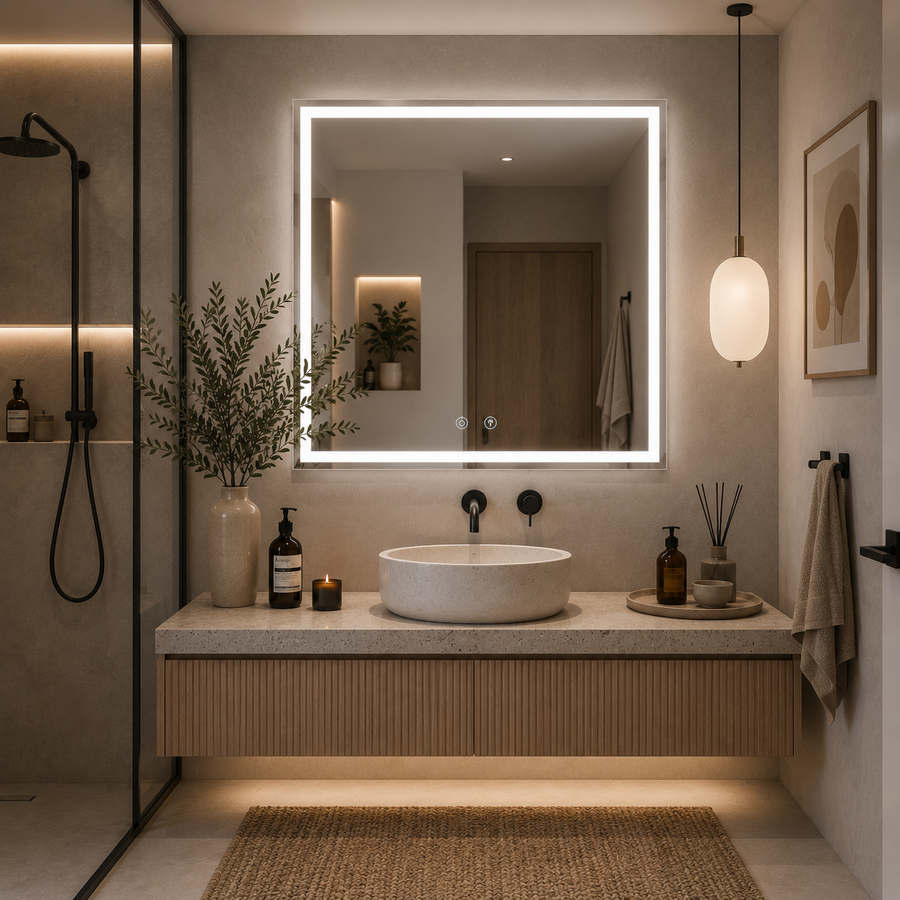 Giga LED mirror, 80x60cm, Silver, Touch, 6000K light