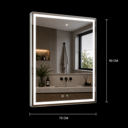 Giga LED mirror, 80x60cm, Silver, Touch, 6000K light
