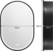 LED Mirror with Cabinet, Oval, 50x80cm, Demist, Cold/Warm/Neutral Light, Black Frame, Storage Space Cabinet Mirrors Default Title Alessandro Design