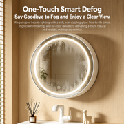 LED Mirror with Cabinet, Round, 10W, 50x50cm, Demist, Black Frame, Storage Space