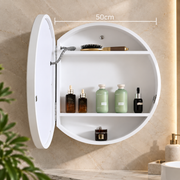 LED Mirror with Cabinet, Round, 10W, 50x50cm, Demist, Black Frame, Storage Space